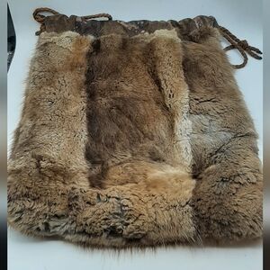 Vintage Handmade Drawstring Real Fur Bag Fully Lined 14 Inch Long Unisex